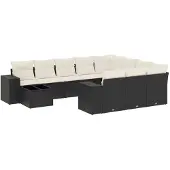 vidaXL 11-tlg. Garten-Sofagarnitur mit Kissen Schwarz Poly Rattan