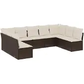 vidaXL 9-tlg. Garten-Sofagarnitur mit Kissen Braun Poly Rattan