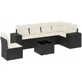 vidaXL 7-tlg. Garten-Sofagarnitur mit Kissen Schwarz Poly Rattan