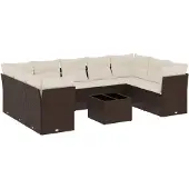 vidaXL 10-tlg. Garten-Sofagarnitur mit Kissen Braun Poly Rattan