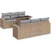 vidaXL 7-tlg. Garten-Sofagarnitur mit Kissen Beige Poly Rattan