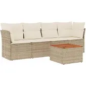 vidaXL 5-tlg. Garten-Sofagarnitur mit Kissen Beige Poly Rattan