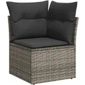 vidaXL 7-tlg. Garten-Sofagarnitur mit Kissen Grau Poly Rattan Akazie