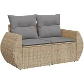 vidaXL 4-tlg. Garten-Sofagarnitur mit Kissen Beige Poly Rattan