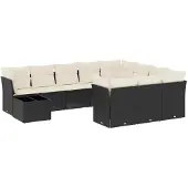 vidaXL 11-tlg. Garten-Sofagarnitur mit Kissen Schwarz Poly Rattan