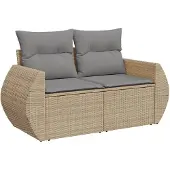 vidaXL 7-tlg. Garten-Sofagarnitur mit Kissen Beige Poly Rattan
