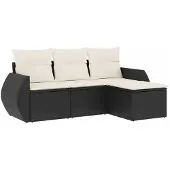 vidaXL 4-tlg. Garten-Sofagarnitur mit Kissen Schwarz Poly Rattan