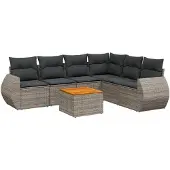 vidaXL 7-tlg. Garten-Sofagarnitur mit Kissen Grau Poly Rattan
