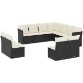 vidaXL 11-tlg. Garten-Sofagarnitur mit Kissen Schwarz Poly Rattan