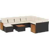 vidaXL 11-tlg. Garten-Sofagarnitur mit Kissen Schwarz Poly Rattan