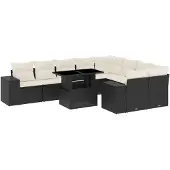 vidaXL 10-tlg. Garten-Sofagarnitur mit Kissen Schwarz Poly Rattan