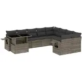 vidaXL 10-tlg. Garten-Sofagarnitur mit Kissen Grau Poly Rattan
