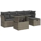 vidaXL 6-tlg. Garten-Sofagarnitur mit Kissen Grau Poly Rattan