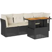 vidaXL 5-tlg. Garten-Sofagarnitur mit Kissen Schwarz Poly Rattan