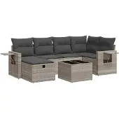 vidaXL 7-tlg. Garten-Sofagarnitur mit Kissen Hellgrau Poly Rattan