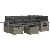 vidaXL 7-tlg. Garten-Sofagarnitur mit Kissen Grau Poly Rattan