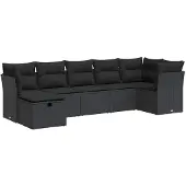 vidaXL 7-tlg. Garten-Sofagarnitur mit Kissen Schwarz Poly Rattan