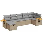 vidaXL 7-tlg. Garten-Sofagarnitur mit Kissen Beige Poly Rattan