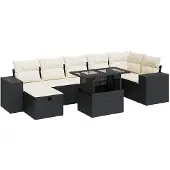 vidaXL 5-tlg. Garten-Sofagarnitur mit Kissen Schwarz Poly Rattan