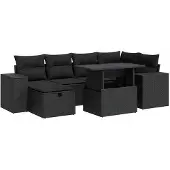 vidaXL 8-tlg. Garten-Sofagarnitur mit Kissen Schwarz Poly Rattan