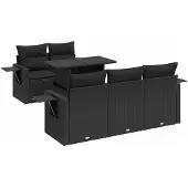 vidaXL 6-tlg. Garten-Sofagarnitur mit Kissen Schwarz Poly Rattan