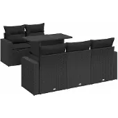 vidaXL 6-tlg. Garten-Sofagarnitur mit Kissen Schwarz Poly Rattan