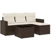 vidaXL 5-tlg. Garten-Sofagarnitur mit Kissen Braun Poly Rattan