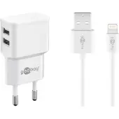 Goobay Apple Lightning Dual Ladeset 2,4 A - Netzteil mit 2x USB-Buchse und Apple Lightning-Kabel 1m (weiß)