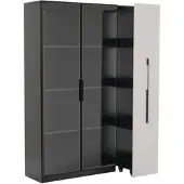 OKWISH Vitrine mit LED Glastür Rollschrank Esszimmer 110x35x160cm Weiß Schwarz