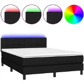 vidaXL Boxspringbett mit Matratze & LED Schwarz 140x190 cm Stoff