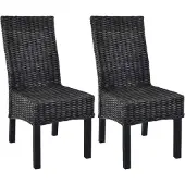 vidaXL Esszimmerstühle 2 Stk. Schwarz Kubu-Rattan und Mahagoniholz