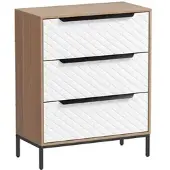 HOMCOM Kommode 3 Stoffschubladen Aluminiumgriffen Holz-Effekt-Oberfläche Naturholz-Finish