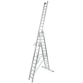 Krause Vielzweckleiter aus Aluminium, mit 2 Wandlaufrollen, 3 x 14 Sprossen