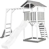 Axi Beach Tower Spielturm aus Holz in Weiß & Grau | Spielhaus für Kinder mit weißer Rutsche, Klettergerüst und Sandkasten | Stelzenhaus für den Garten