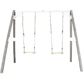 Axi Doppelschaukel in Grau / Weiß aus FSC Holz | Schaukel mit Gestell für 2 Kinder| Schaukelgestell für den Garten
