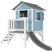 Axi Spielhaus Beach Lodge XL in Blau mit Rutsche in Grau | Stelzenhaus aus Holz für Kinder | Kleiner Spielturm für den Garten