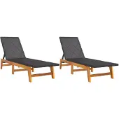vidaXL Sonnenliegen 2 Stk. Schwarz Braun Poly Rattan Massivholz Akazie