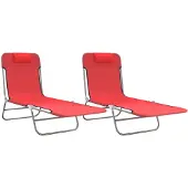 vidaXL Sonnenliegen Klappbar 2 Stk. Rot Textilene und Stahl