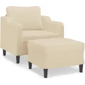 vidaXL Sessel mit Hocker Creme 60 cm Stoff