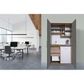 Respekta Küche Büroküche Miniküche Singleküche Eiche Grau Peter 104 cm, mit Glaskeramikkochfeld, ohne Mikrowelle