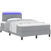 vidaXL Boxspringbett mit LED-Lichtleisten Hellgrau 120 x 190 cm Stoff