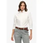 Superdry für Damen. W4010565A Schmal geschnittenes Oxford-Hemd weiß (L), Lässig, Baumwolle, Langarm