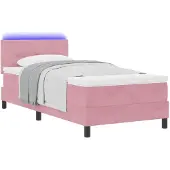 vidaXL LED Boxspringbett mit Matratze mit LED Rosa 100 x 200 cm Samt
