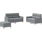 vidaXL 3-tlg. Sofagarnitur mit Kissen Hellgrau Stoff