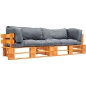 vidaXL 2-tlg. Garten-Palettensofa-Set Kissen in Grau Kiefernholz