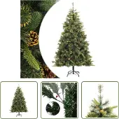The Living Store Künstlicher Weihnachtsbaum Klappbar mit Zapfen 180 cm