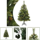 The Living Store Künstlicher Weihnachtsbaum Klappbar mit Zapfen 120 cm