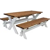 Axi Celine Picknicktisch aus Holz in Braun & Weiß für 6 Personen | Picknick Tisch / Picnic Table / Picknickbank für Erwachsene | Set für den Garten | 177 x 75 cm