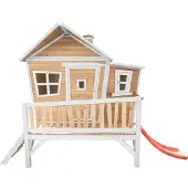 Axi Spielhaus Emma mit roter Rutsche | Stelzenhaus in Braun & Weiß aus Holz für Kinder | Spielturm für den Garten
