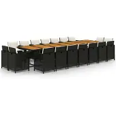 vidaXL 19-tlg. Garten-Essgruppe mit Kissen Schwarz Poly Rattan